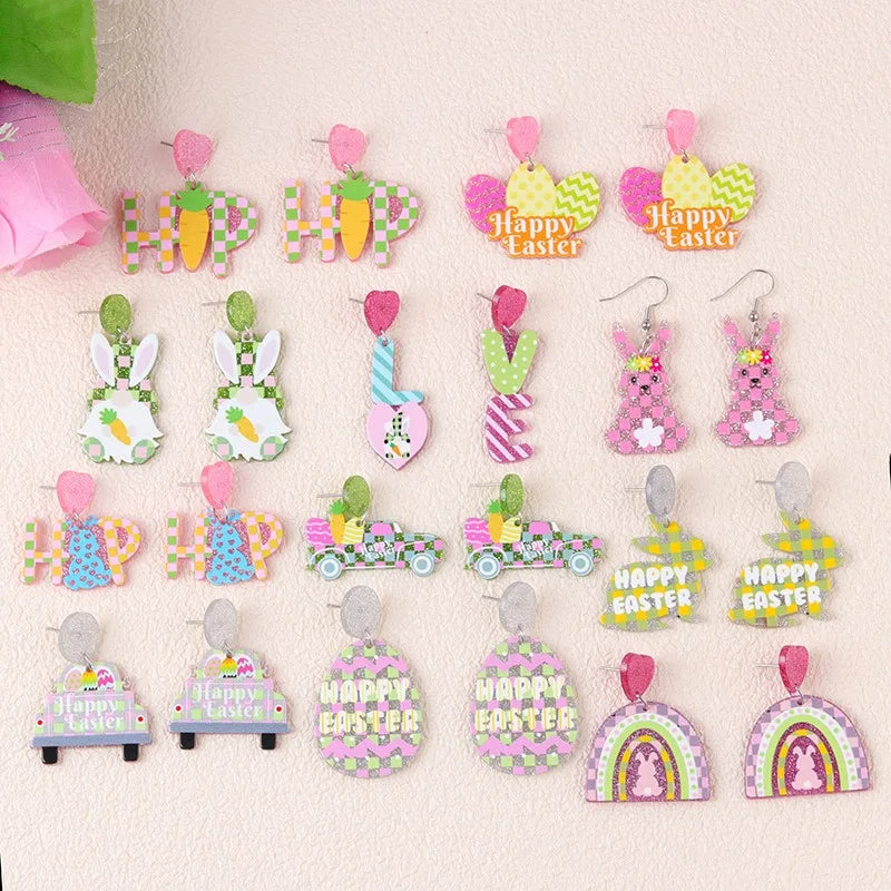 New Fashionable Personalized Easter Acrylic Printed Cute Wedding Women's Daily Versatile Earrings & Necklace Set