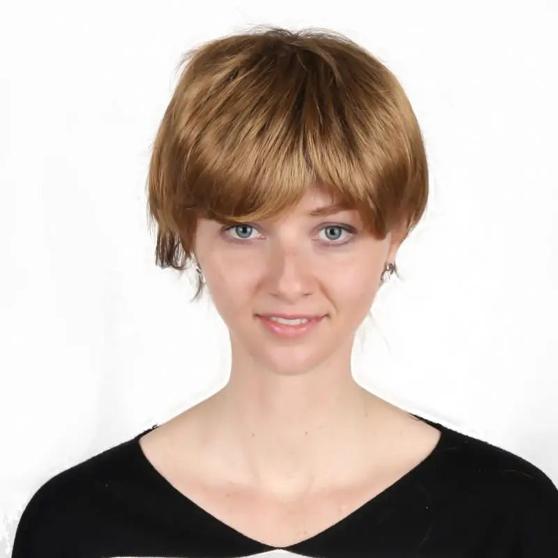 Women Short Synthetic Wig Pixie Cut Platinum Blonde Mixed Heat Resistant Natural Looking Party Cosplay Hair Daily Use