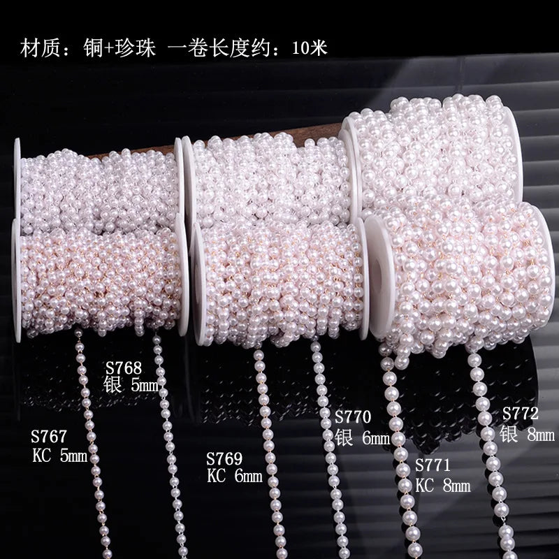 Simple Multisize Pearl Chain Pure Copper Jewelry Accessory Chain for DIY Jewelry Making About 10 Meters Per Roll