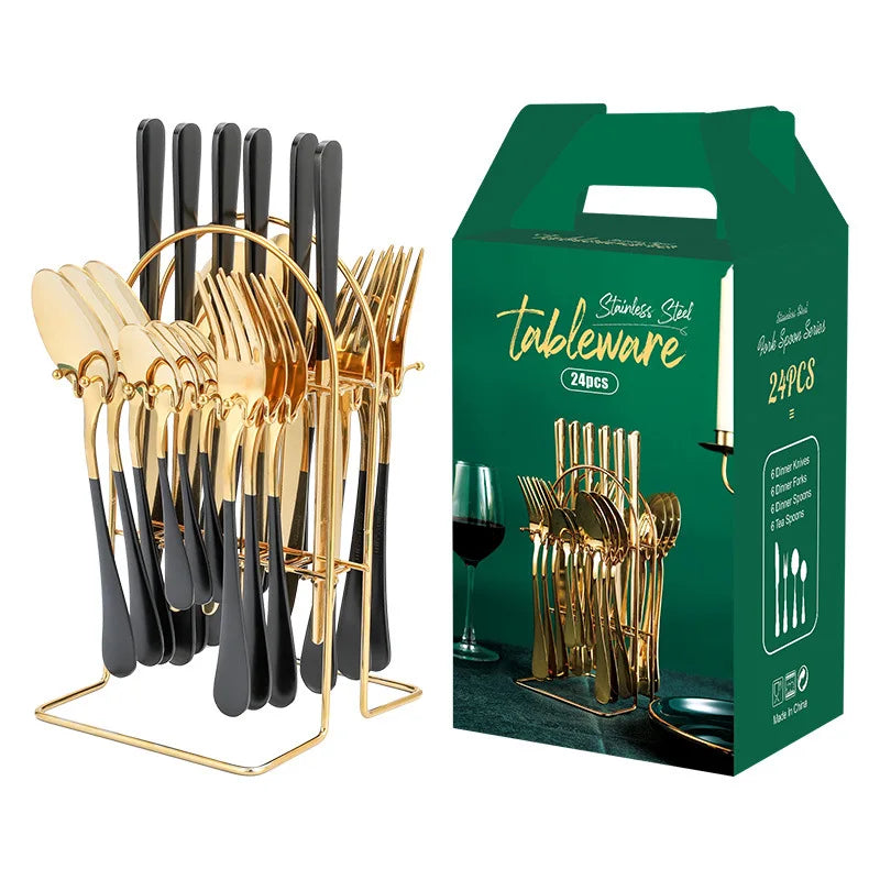 Dropshipping Agent Shopify Luxury Metal 24 Pcs with Gift Box Flatware Sets