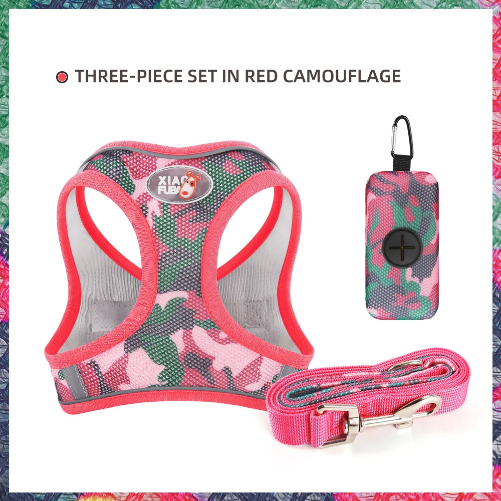 High Quality Stocked Dog Harness Reflective  Dog Walking Leash Camouflage 3-Piece Set Dog Harness