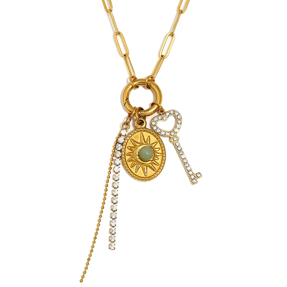 Hand Made Paper Clip Chain North Star Pendant Necklace Gold Plated Stainless Steel Jewelry