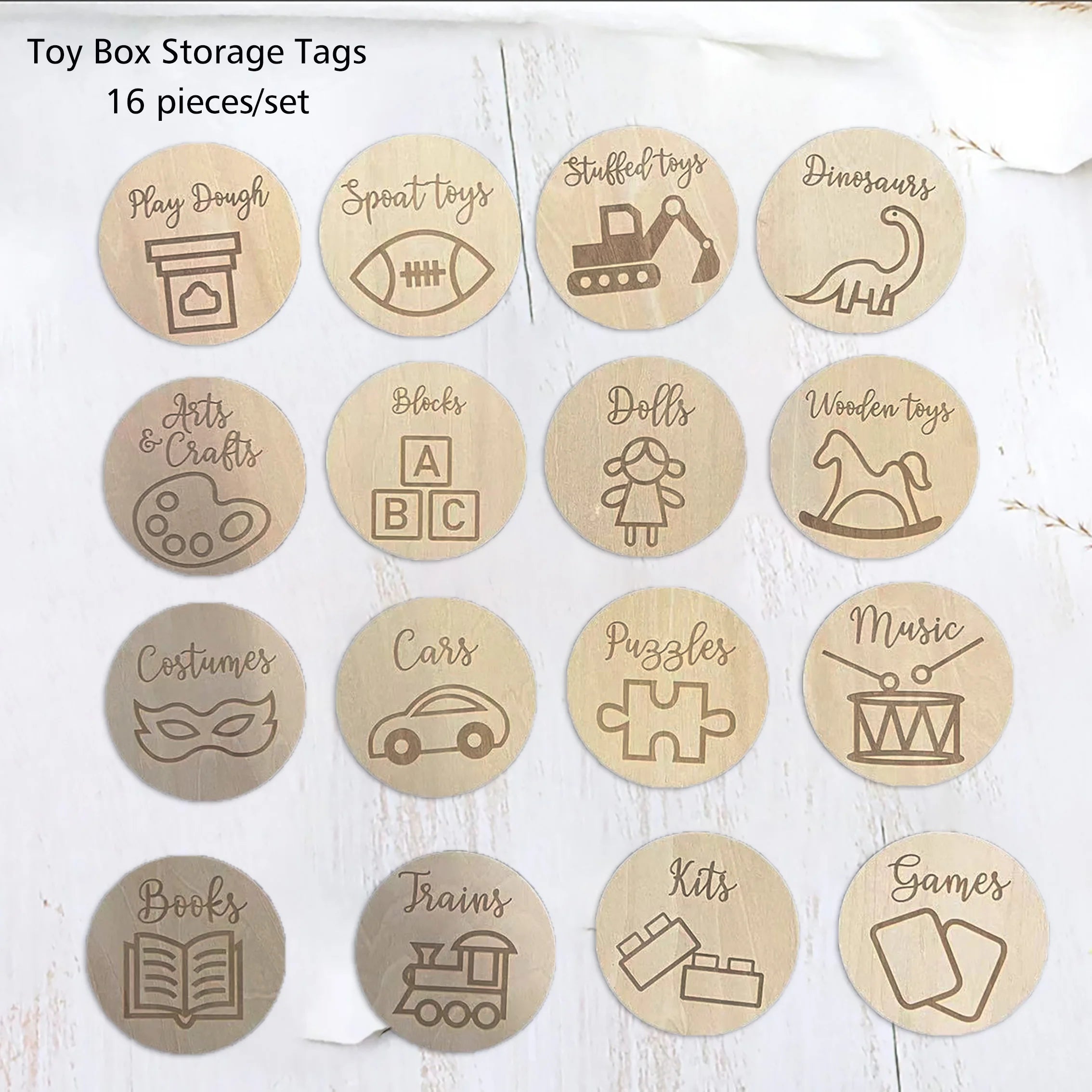 Children's Room Organizer Wooden Signs Symbols Motifs Stickers Sorting Toys