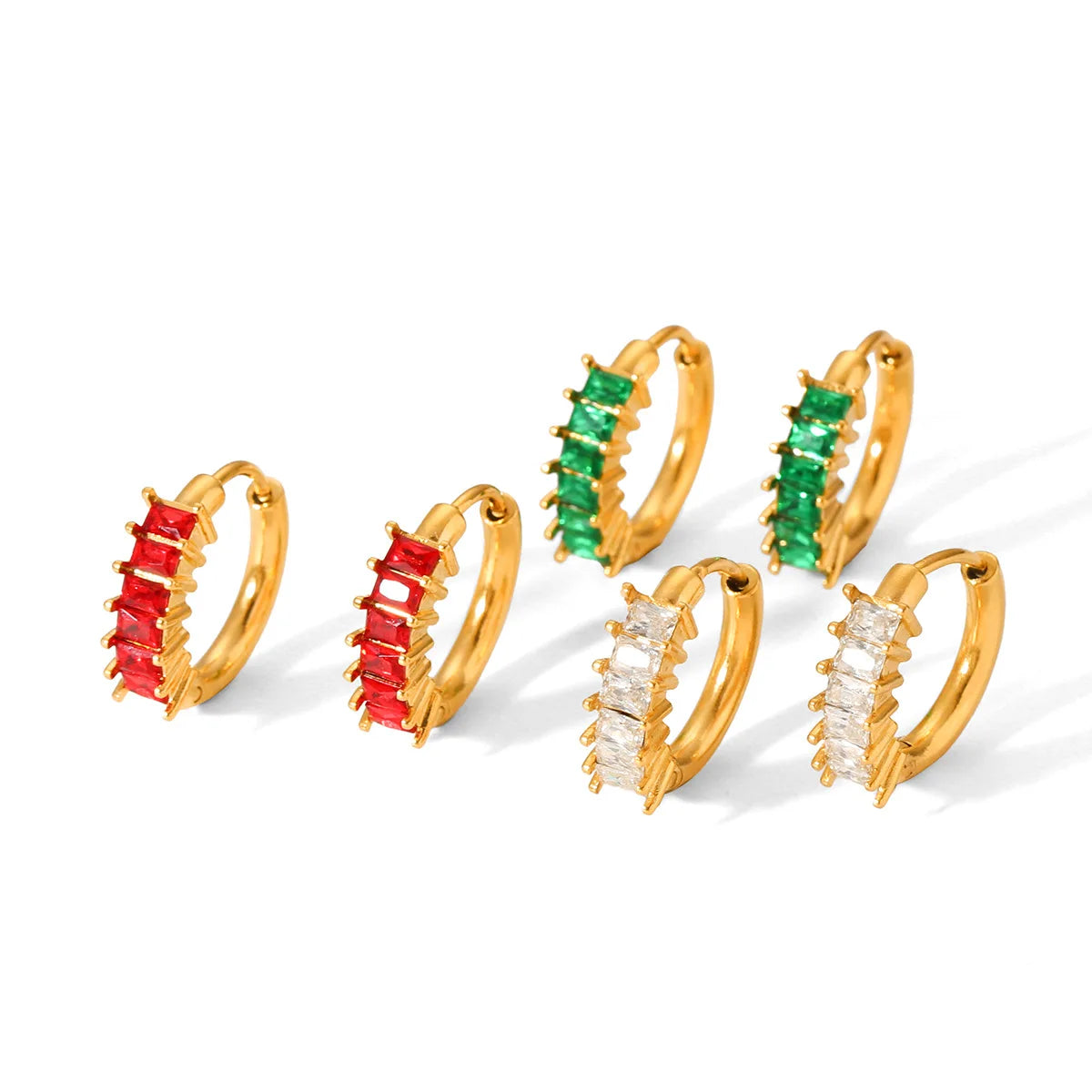 Luxury Fashion Stainless Steel 18K Gold-Plated Colorful Cubic Zircon Paved Circle Hoop Earrings for Women's Party