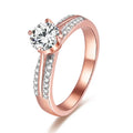 925 Silver Solitaire CZ Ring Rose Gold Plated 4 Prong Setting with Side Stone Accents Hypoallergenic Tarnish Resistant Wedding