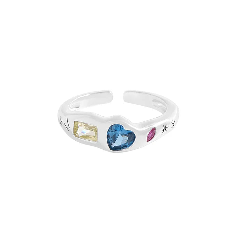 Geometric Micro Zircon Ring for Women Sterling Silver 925 Bezel Setting Light Luxury Design