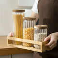 Clear Glass Food Spaghetti Pasta Storage Containers with Airtight Bamboo Lid Container Jar for Cereal Coffee Beans With Rack