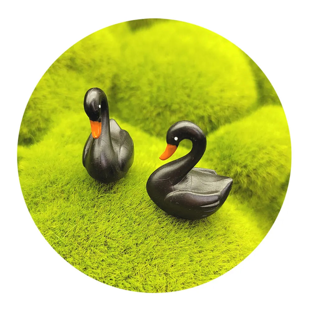 100PCS Miniature Crafts White Black Swan Garden Doll House Ornament Figurine Plant Pot Fairy Garden  Decor Resin Crafts