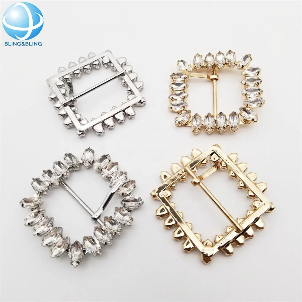 Glass Crystal Slider Pin Buckles Garment Waist Belt Adjustable Buckle for Shoe Coat Decor