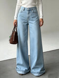 Jeans Women Light Wash High Waist Wide Leg Jeans Loose Cuffed Hem Baggy Denim Trousers Vintage Casual Full Length Flare Pants MegaBDM
