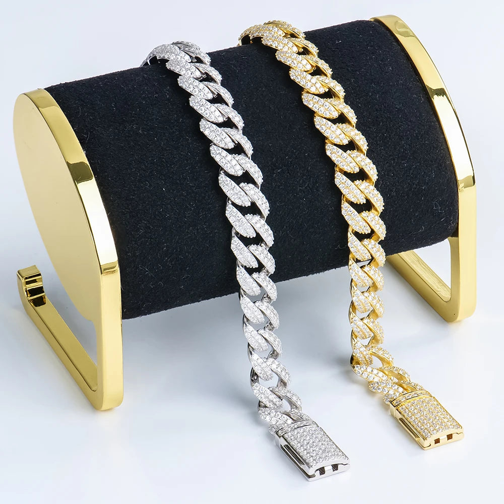 Pass Diamond Tester Arc Style 925 Sterling Silver Full Pave VVS Moissanite Cuban Bracelet HipHop Jewelry for Boyfriend Gift