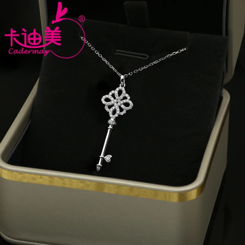 Cadermay Jewelry Hot Sale Style S925 Silver Moisaanite Diamond Key Pendant Necklace for Ladies