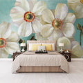White Floral Flowers Roses Living Room Tv Background Wallpaper Seamless Sofa Wallpaper Mural Cloth
