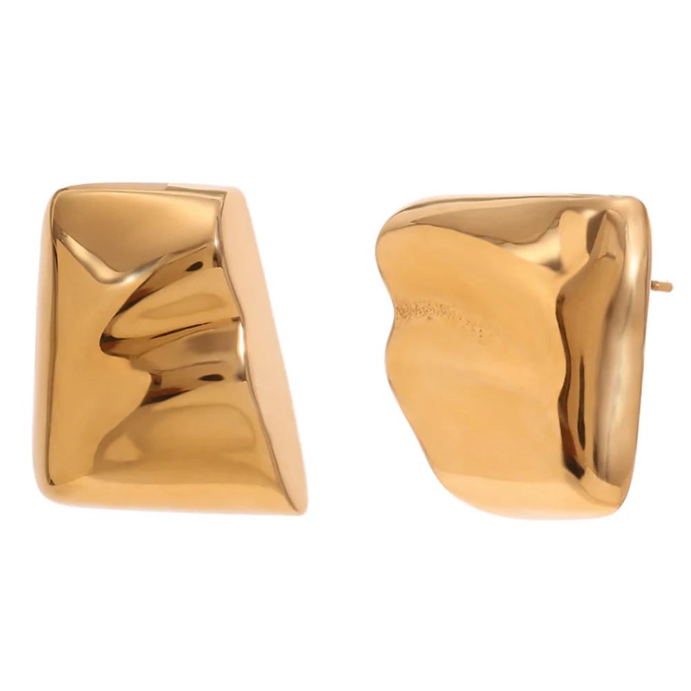 Personalized Irregular Geometric Earrings 18K Gold Trapezoid Wave Statement Earrings Stainless Steel Jewelry for Women
