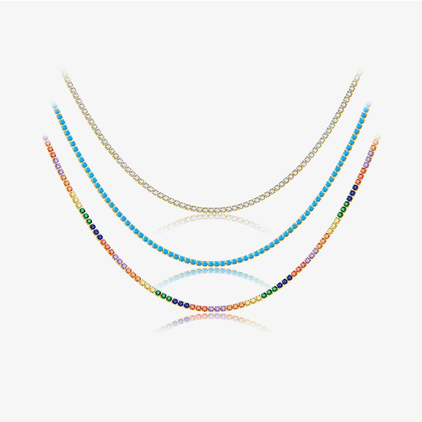 FUAMAY  Trendy Jewelry 925 Sterling Silver 18K Gold Plated Rainbow Colored CZ Stackable Choker Tennis Necklace for Women
