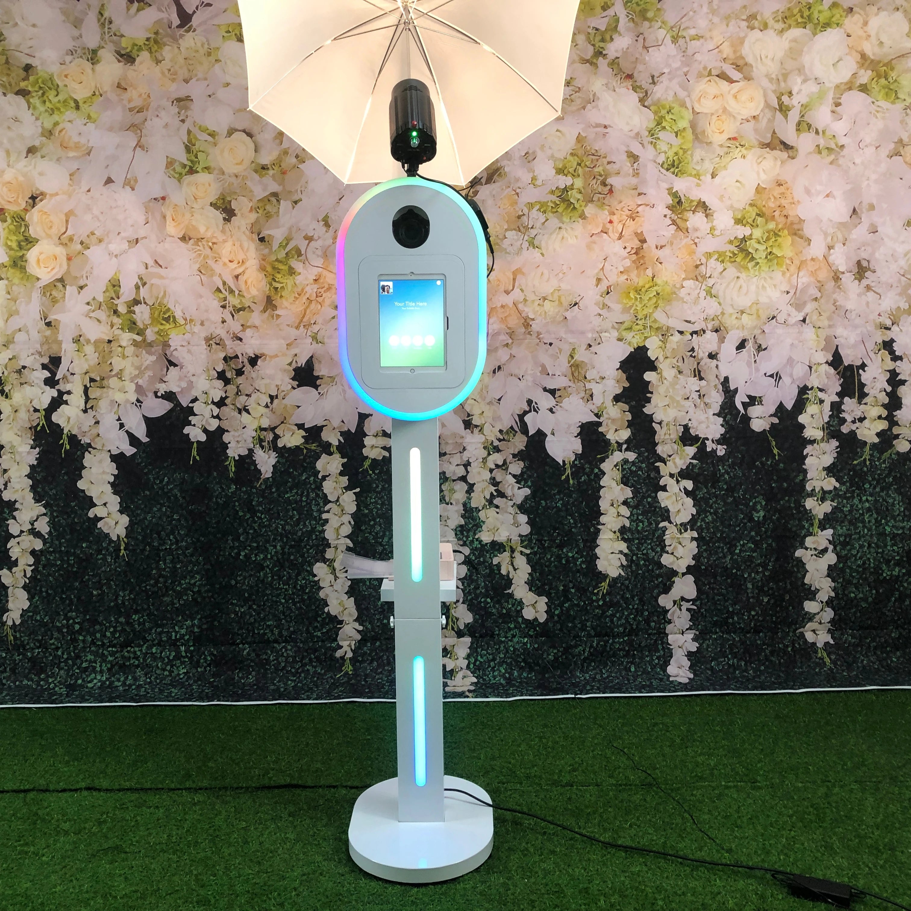 Oval Selfie Kiosk Dslr iPad Photobooth Shell Dslr iPad Photo Booth with Flash and Umbrella