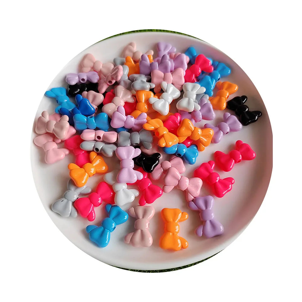 Acrylic Ribbon Bowknot Bead Plastic Bow Ties Spacer Beads Handmade Diy Bracelet Mobile Phone Chain Jewelry Making with Hole