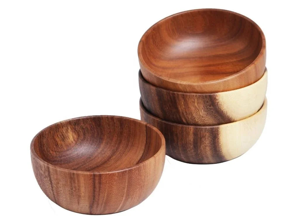 Handmade Round Acacia Wood Bowl Solid Hardwood Custom Logo for Dinnerware-for Appitizer Soup Fruit Salad
