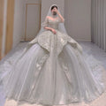 Luxury Vintage Shiny New Long Train Bride Dress Big Beading Ball Gown Wedding Dresses