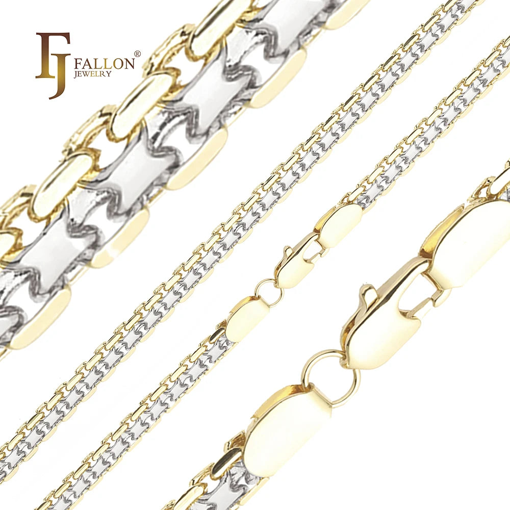 2mm+ FJ Fallon Fashion Jewelry Bismarck Weaving Double Link Chain Plated 14K Gold Two Tone Brass Based Split