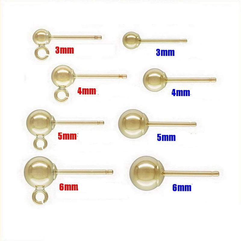 Classic 14KGF Ball Earring Stud GoldFilled Round Beads DIY Accessories Wholesale Earrings