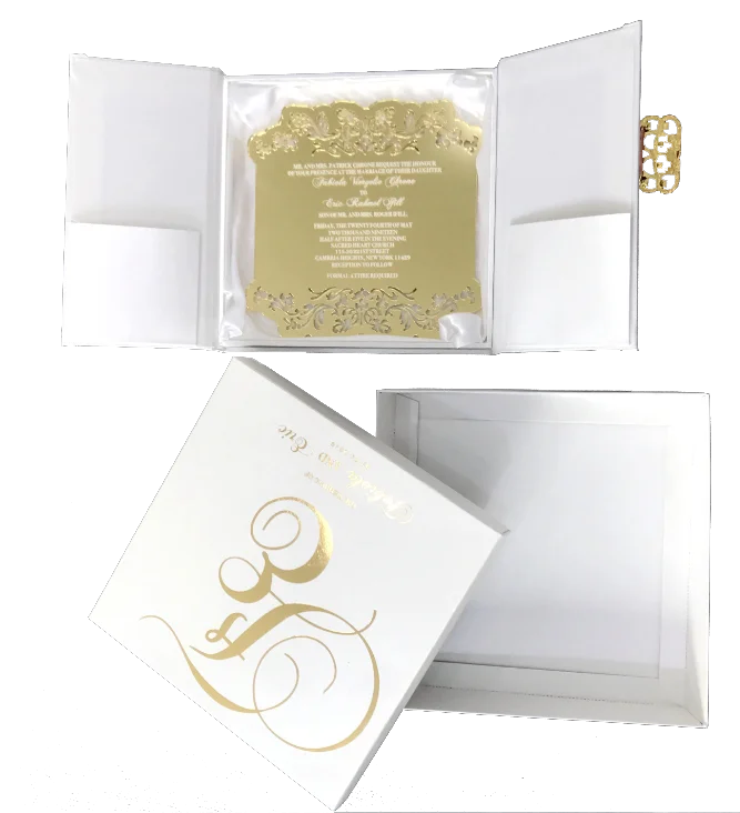 Laser Cut Acrylic Wedding Invitation Card Printing Silk Wedding Invitation Box with Buckle and Fabric Hardcover Invitation Cards