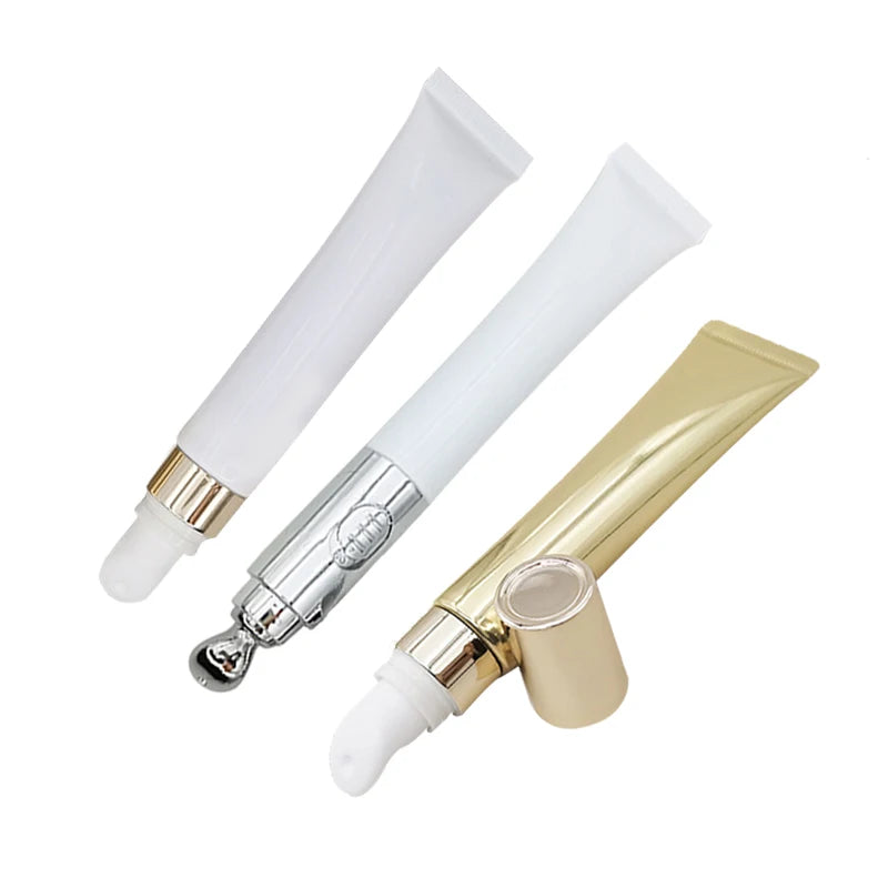 10ml 15ml 20ml Cosmetic Lotion Tube Massage Zinc Alloy Eye Cream Tube White Soft Squeeze Lip Gloss Tube With Golden Lids