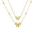 French Exquisite Style Fashion Women Titanium Stainless Steel Gold Bead Chains Butterfly Bow Necklace