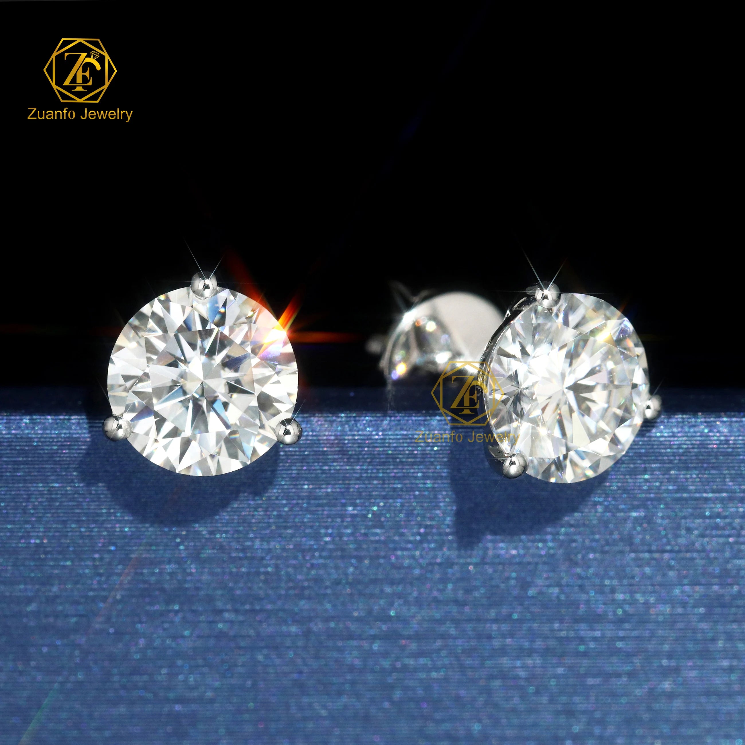 Custom High-End 1ct Moissanite Diamond Stud Earrings 6.5mm 18K Solid Gold Three Prongs Setting Fine Jewelry for Women