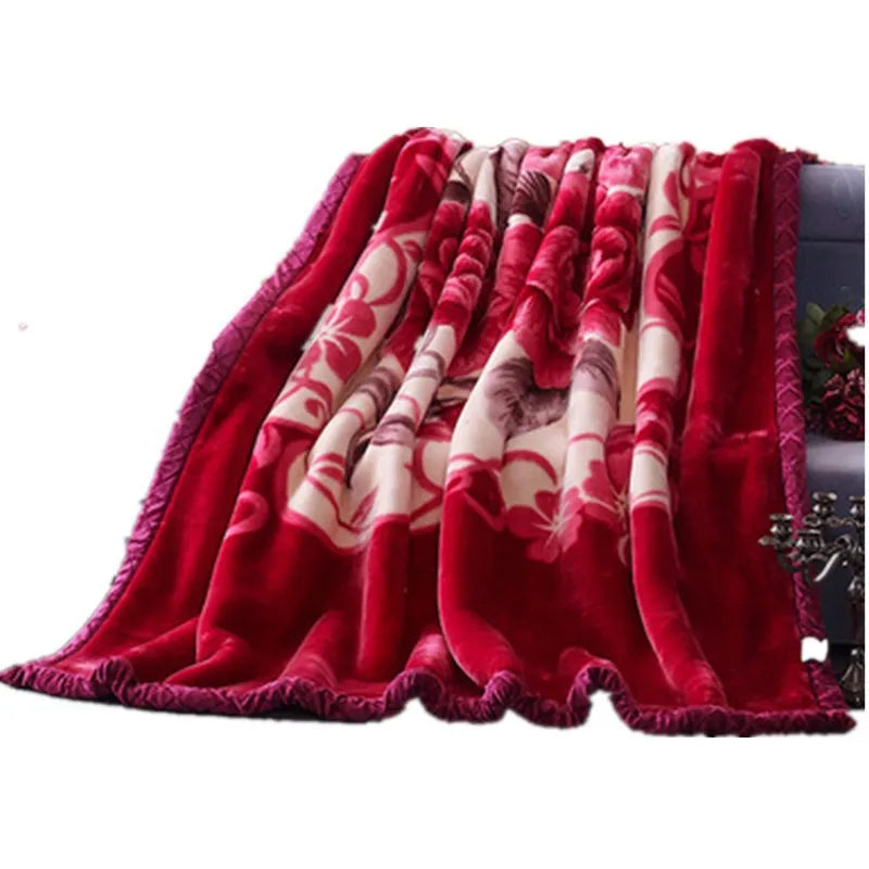 Double Layer Winter Thicken Plush Weighted Blanket Warm Heavy Fluffy Soft Flowers Printed Bed Throw Blankets