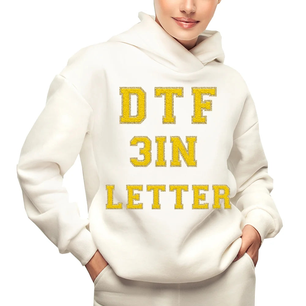 A-Z 3inch Yellow Gold Alphabet Letter DTF Printing Iron on Decals Heat Transfer Sticker Towel Chenille for DIY Garment Cloth