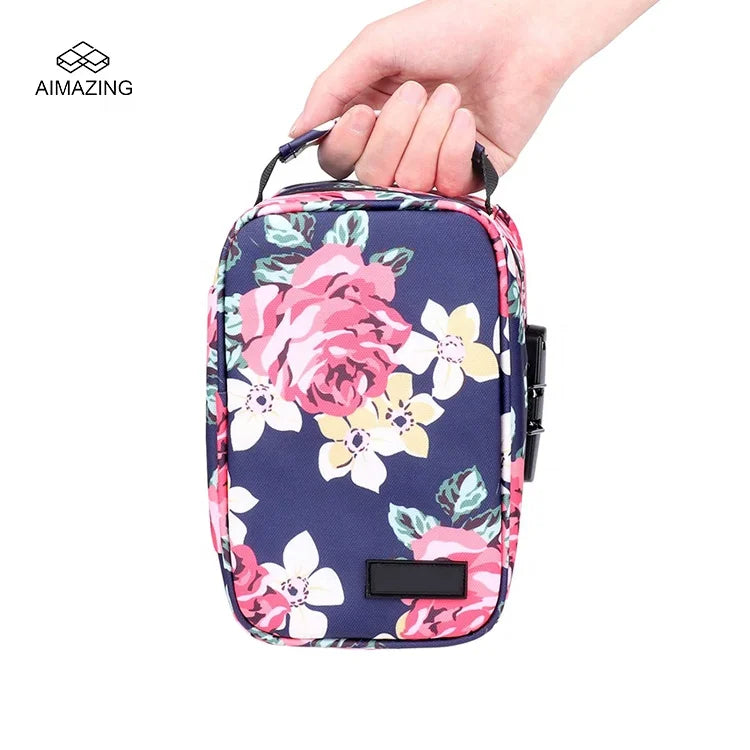 Full Printing Smell Proof Stash Case Carbon Lined Odor Proof Bag With Combination Lock Handle