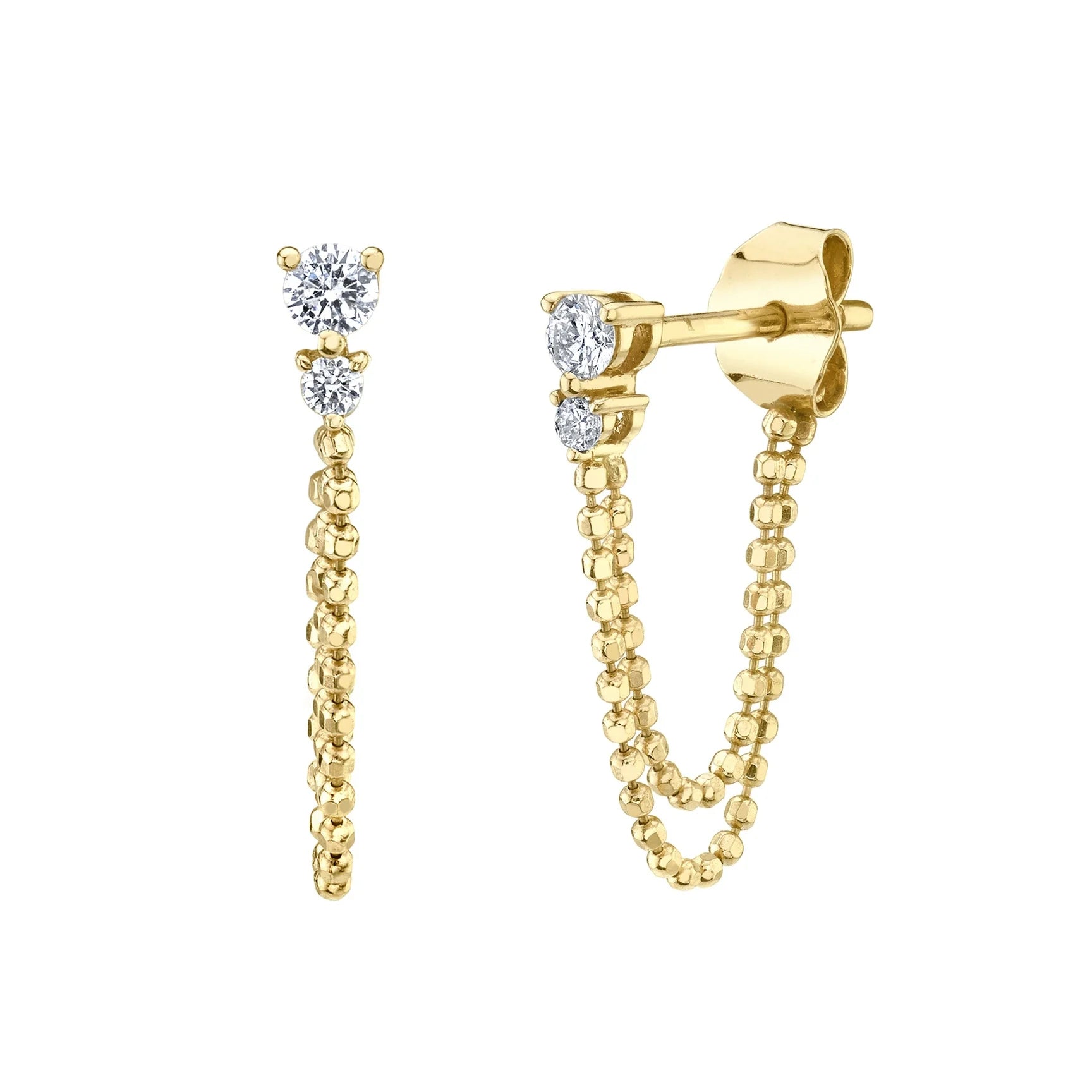 Gold Jewelry Classic Diamond CZ Long Double Layer Bead Chain Earring Fashionable