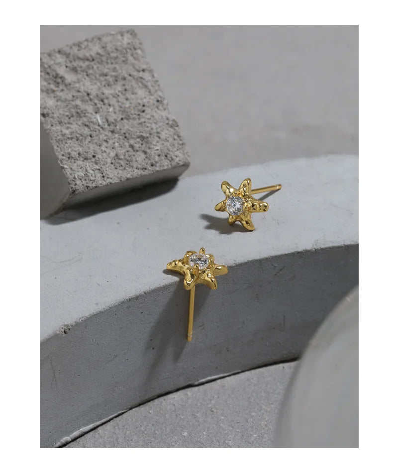 VIANRLA 925 Sterling Silver Star Earring Tiny Shimmers clear Zircon Star Stud Earrings