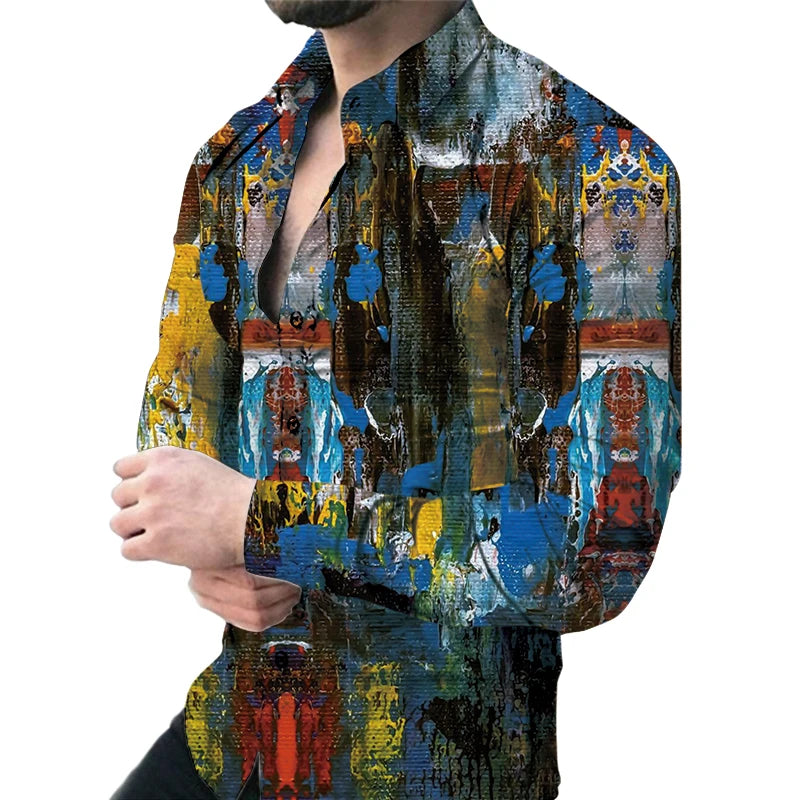Men's Anti-Wrinkle Printed Long Sleeve Button-Up 100% Polyester Eco-Friendly Spring Casual Shirts
