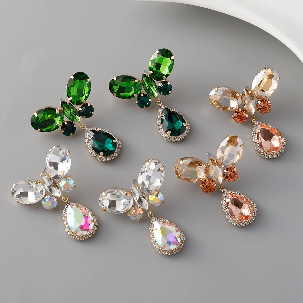 Fashion Jewelry Women Rhinestone Dangle Earrings Crystal Butterfly Chandelier Earrings for Women