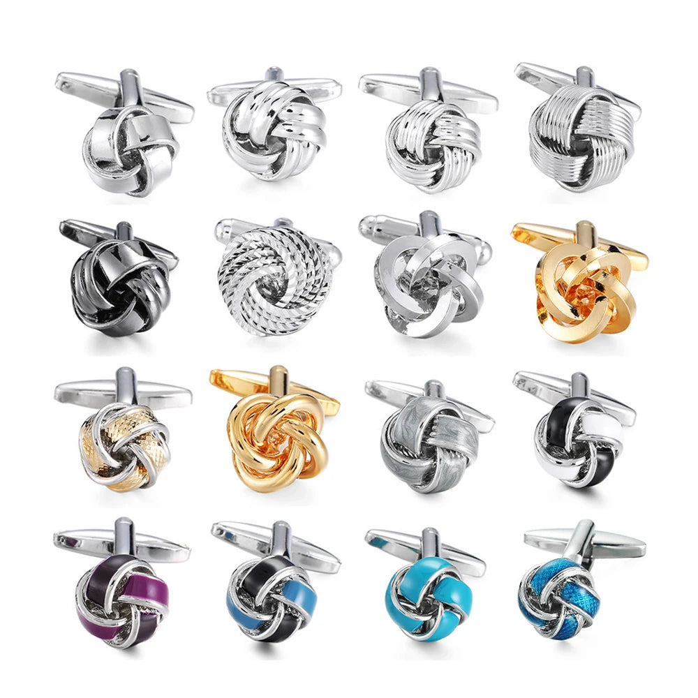 Manufacturer Wholesale Men's French Shirt Cuffs Button White Blue Cufflinks for Men Luxury Gold Silver Cufflinks Buckle Knot