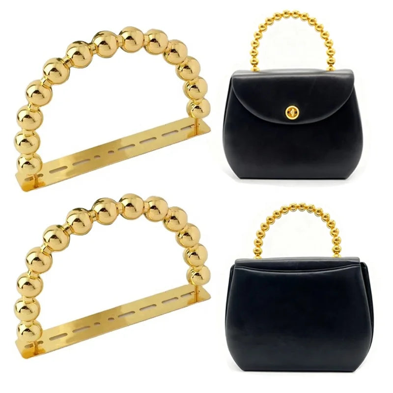 2026 New Arrive Golden 10X6cm Alloy Solid Beads D Handle Woman Purse Handbag Metal Top Carrying Gold Handle Accessories