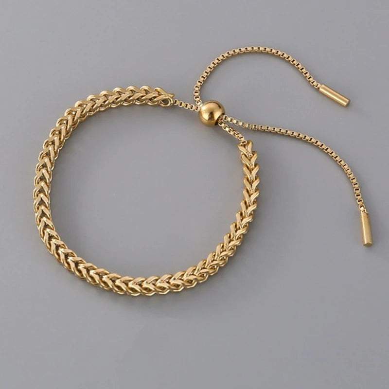 Trendy 18K Real Gold Plated Stainless Steel Pull-out Link Chain Braided Titanium Steel Bracelets for Women