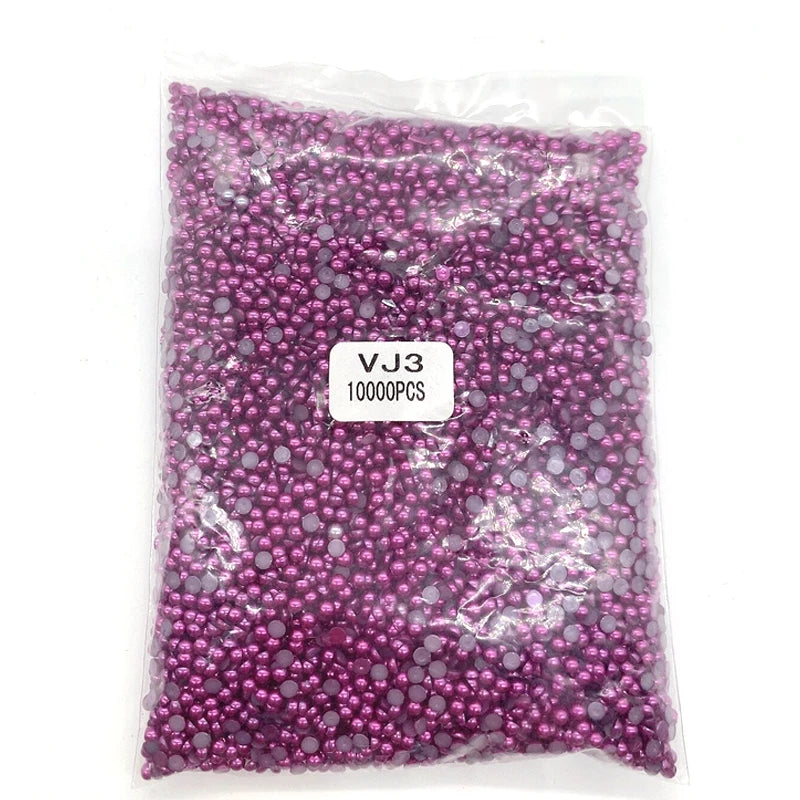 Purple Plastic Rice-Shaped  Pearls Half round White & Gold Loose Beads for DIY Jewelry Making and Decorations