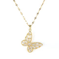 18K Gold Plated Stainless Steel Jewelry Zirconia Diamond Butterfly Shaped Charm Necklace Dainty Pendant Necklace for Women