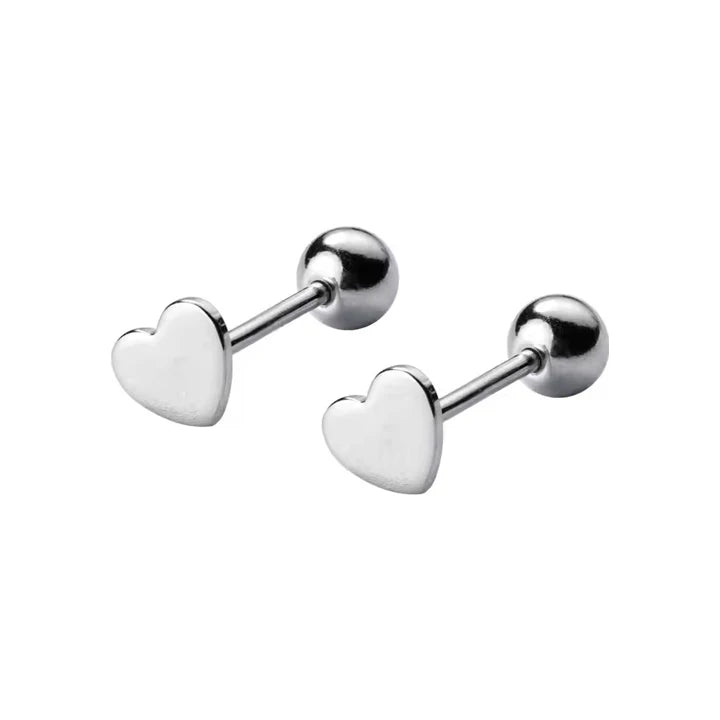 Hot Sale 100% 925 Sterling Silver Smooth Hearts Screw Women Stud Earrings Sweet Beautiful Jewelry