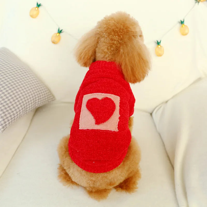 Pet Teddy Dog Clothes Fashion Autumn/Winter Red Heart Sweater Pet Supplier Wholesale Puppy Clothes for Dogs