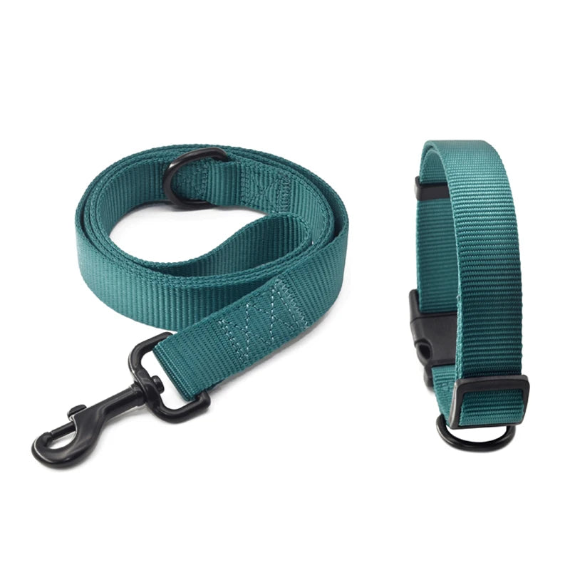 Multi-colors Plain Nylon Portable Pet Collar Leash Set Durable Buckle Adjustable Reflective Dog Collar With Leash
