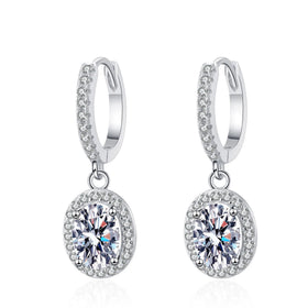 D Color 2ct Wholesale Manufacturers Women Platinum Plated 925 Sterling Silver Oval Moissanite Diamond Ear Clip Hoop Earrings