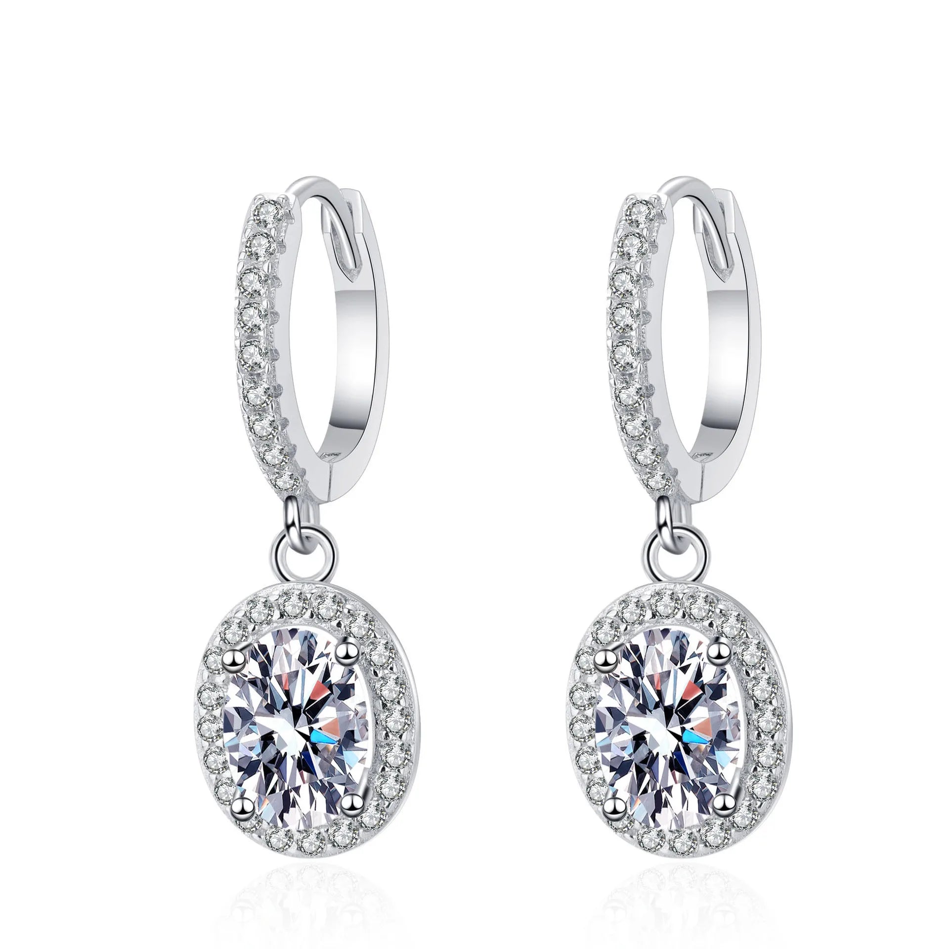 D Color 2ct Wholesale Manufacturers Women Platinum Plated 925 Sterling Silver Oval Moissanite Diamond Ear Clip Hoop Earrings