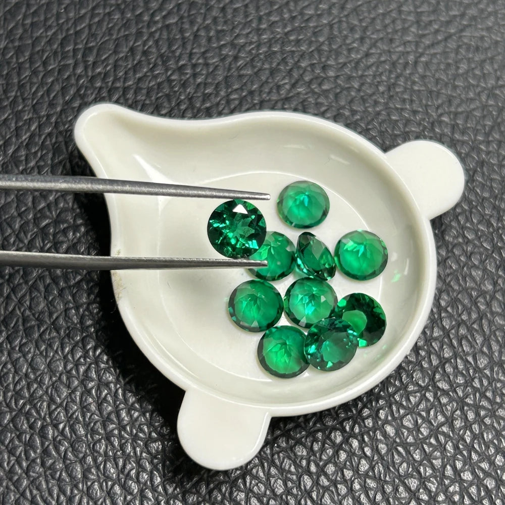Diamond Cut Zambia Emerald From 1mm to 12mm Sizes Round Brilliant Cut Lab Grown Dark Green Zambia Emerald