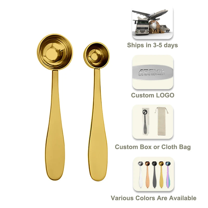 Matcha Measuring Spoon Stainless Steel Measuring Metal Scoop 2.5ml 5ml/5g Small Round Gold Measuring Spoons