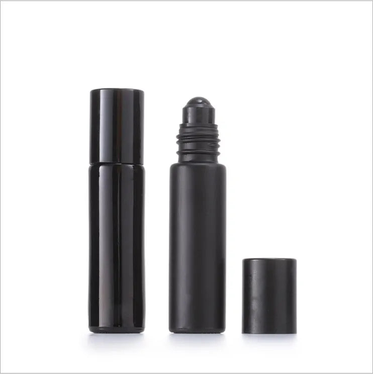 10ml Matte/Shiny/Glossy Black Screen Printed Glass Roll-On Perfume Bottle with Obsidian Roller for and Custom Logo