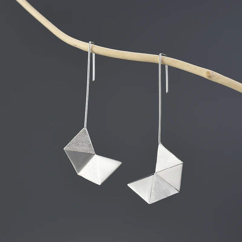 Lotus Fun 100% 925 Sterling Silver Drop Earrings Statement Geometric Jewelry for Christmas Gift